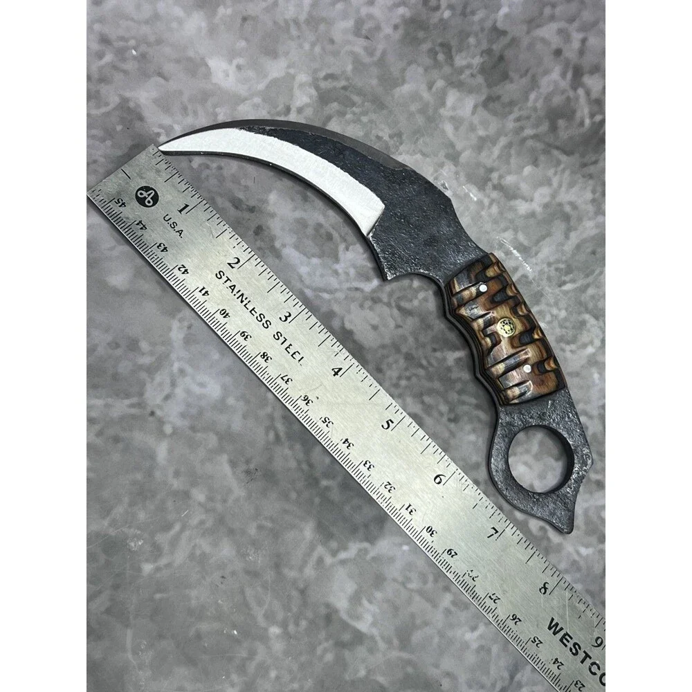 Custom Hand Made Carbon Steel Karambit Knife with Sheath #1797